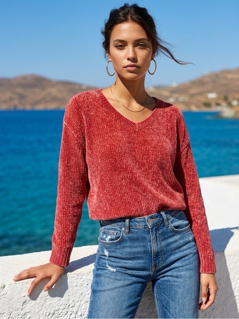 GAP Women's V-Neck Sweater in rose color